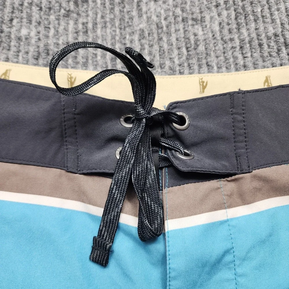 Patagonia Mens Board Shorts Size 30 Blue Yellow Striped Swim Trunks Surf‎